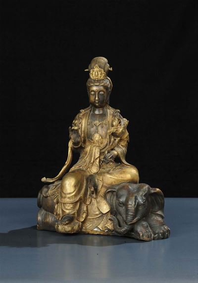 Buddha (wenshu Pusa) in Bronzo Riferibile Epoca Qing (1644-1911)