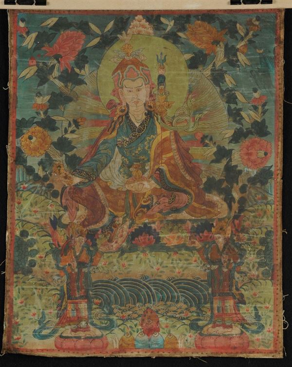 Lotto di due tanka con raffigurazione del Buddha Ananda, riferibile epoca Qing (1644-1912)