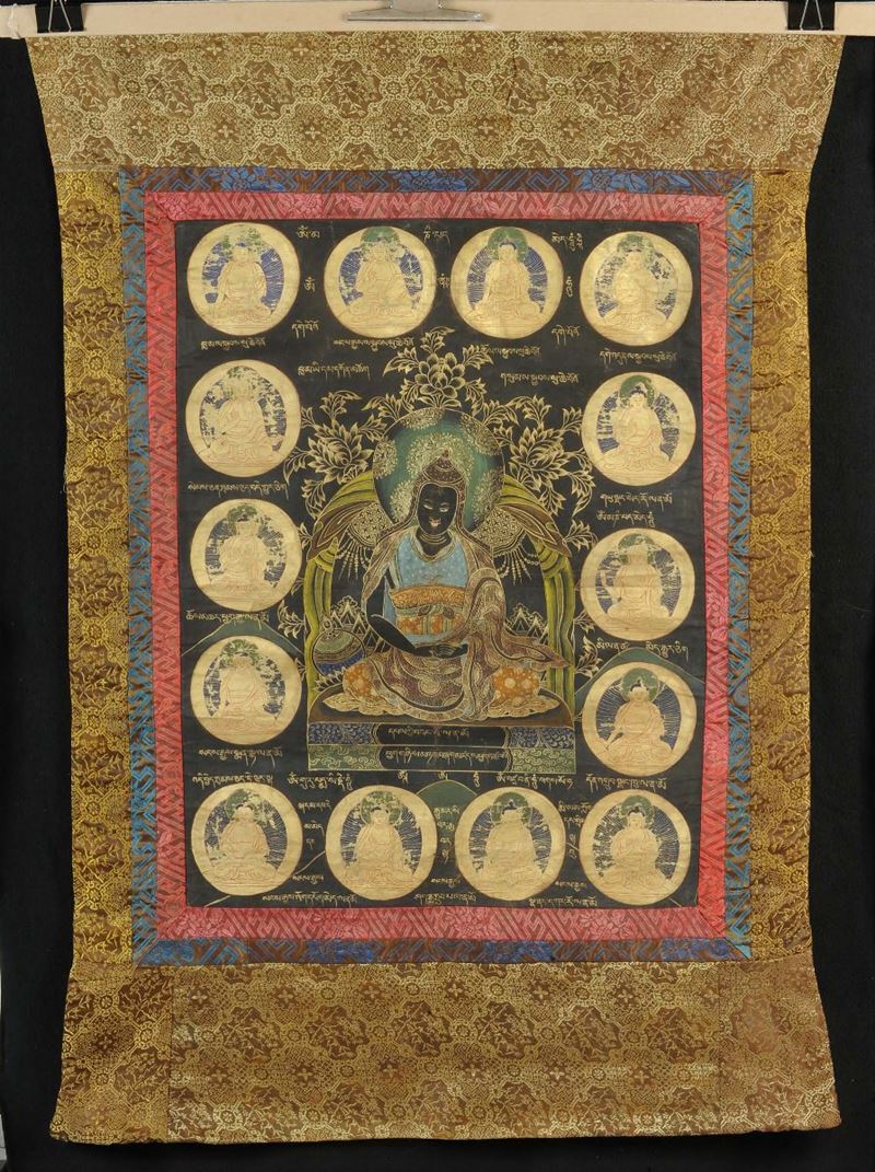 Tanka con Buddha benedicente, riferibile dinastia Qing (1644-1912)  - Asta Arte Orientale - Cambi Casa d'Aste
