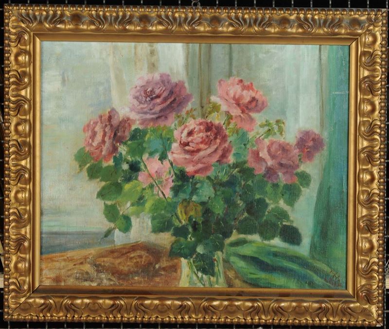 Anonimo del XX secolo Natura morta con rose  - Asta Antiquariato e Dipinti Antichi - Cambi Casa d'Aste
