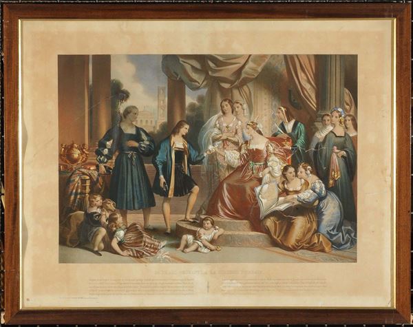 Due stampe differenti raffiguranti Francesco da Moncada e Raffaello a corte