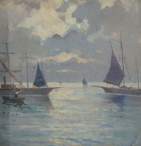 Anonimo del XX secolo Marina con velieri