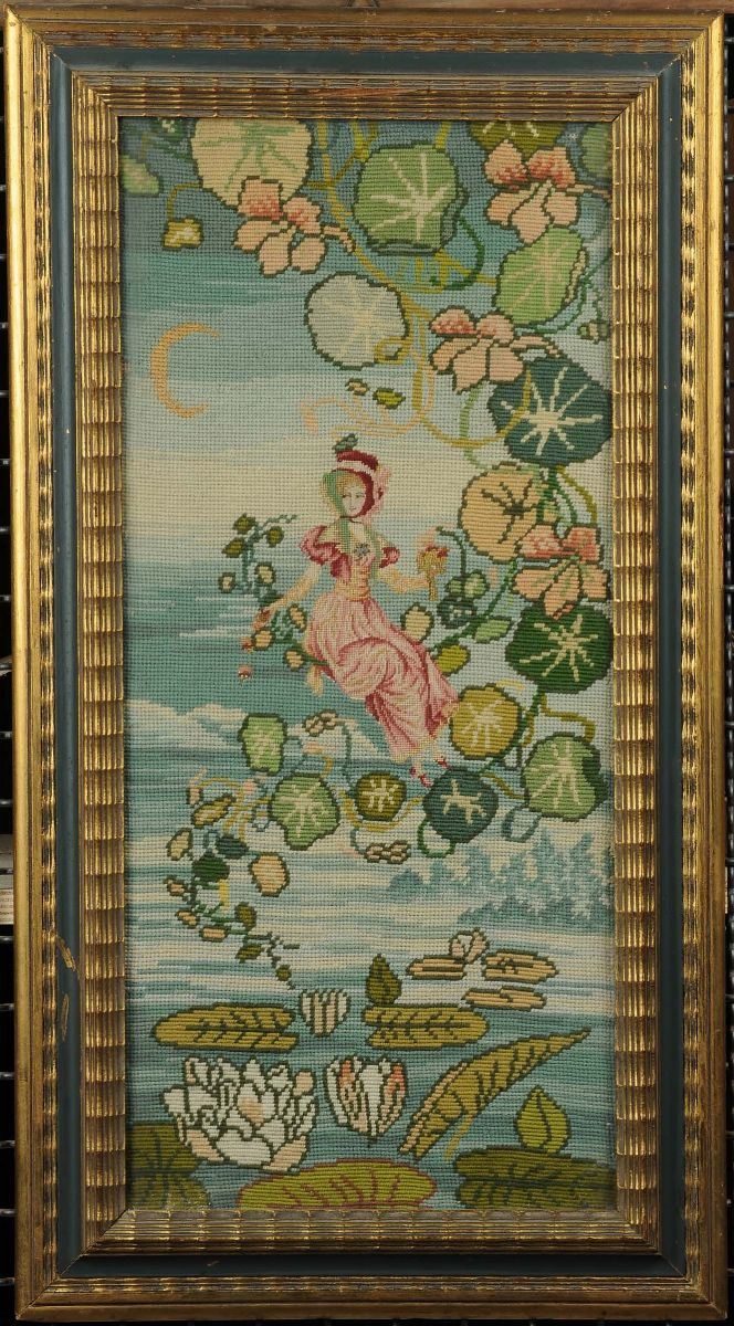 Pannello con ricamo a piccolo punto, XX secolo  - Auction Antiquariato e Dipinti Antichi - Cambi Casa d'Aste