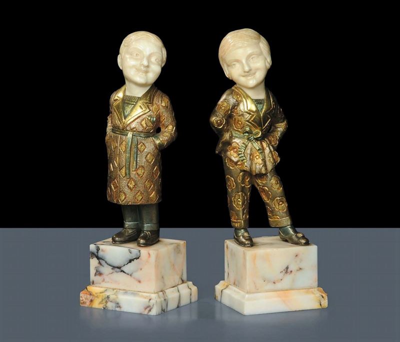 Coppia di statuine Deco in avorio e bronzo  - Auction Old Paintings and Furnitures - Cambi Casa d'Aste
