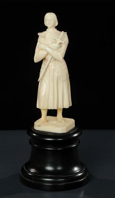 Statuina in Avorio Raffigurante Giovanna D'arco, XIX Secolo