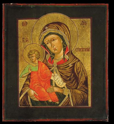 Icona Raffigurante Madre di Dio con Bambino, Metˆ XIX Secolo