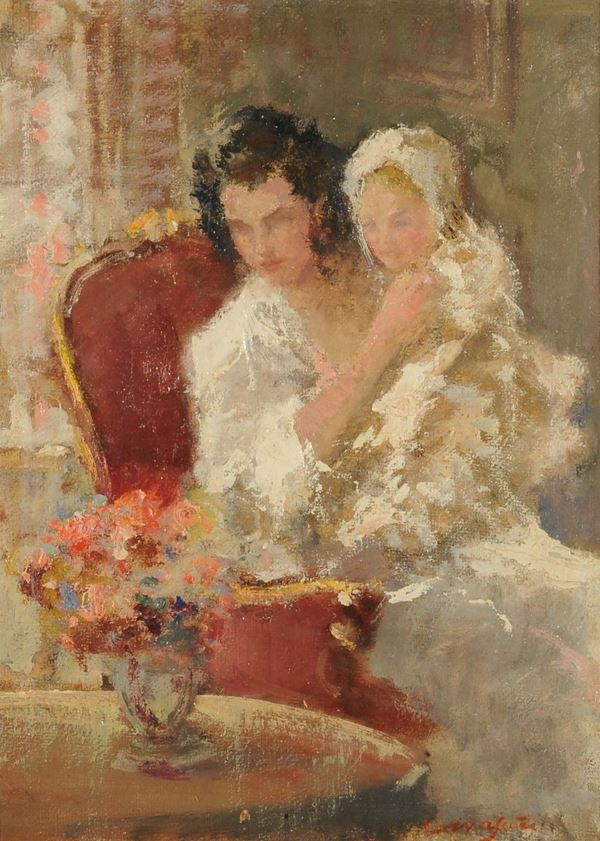 Giuseppe Cavasanti (1895-1950) Donna seduta con bambina
