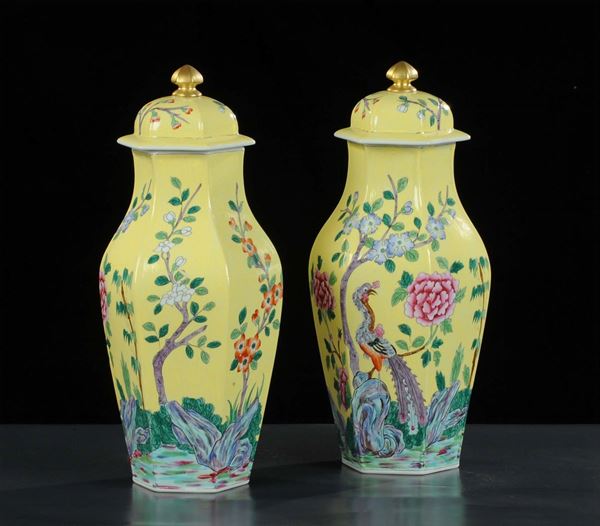 Coppia di vasi in porcellana, Francia XX secolo