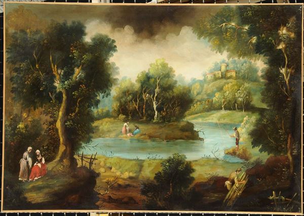 Scuola sel XIX secolo Paesaggi con figure