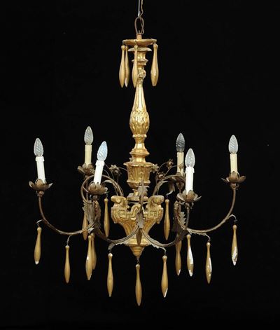 Lampadario a Sei Luci in Stile Luigi XV