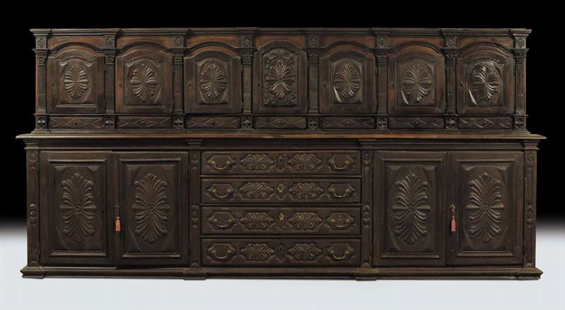 Grande credenza da sacrestia con alzata, XVIII secolo  - Auction Old Paintings and Furnitures - Cambi Casa d'Aste