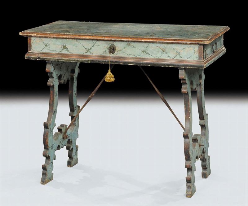 Tavolo laccato con gambe a lira, XVIII secolo  - Asta Antiquariato e Dipinti Antichi - Cambi Casa d'Aste