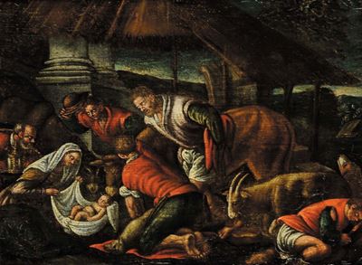 Jacopo da Ponte Bassano (1510/18-1592), Ambito Dinativitˆ e Paesaggio con Figure ed Armenti