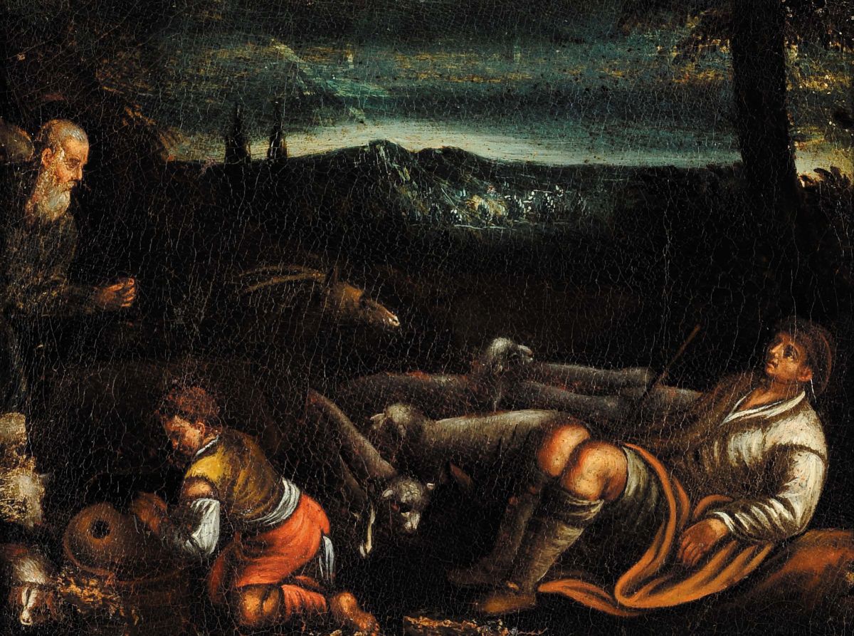 Jacopo da Ponte Bassano (1510/18-1592), Ambito Dinativitˆ e Paesaggio con Figure ed Armenti