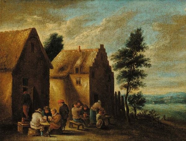 Scuola Fiamminga del XVIII secolo Personaggi fuori da osteria