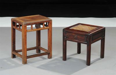 Due Panchetti in Legno Massello, Cina XX Secolo