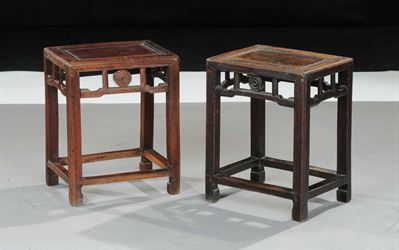 Coppia di Panchetti in Legno Massello, Cina XX Secolo