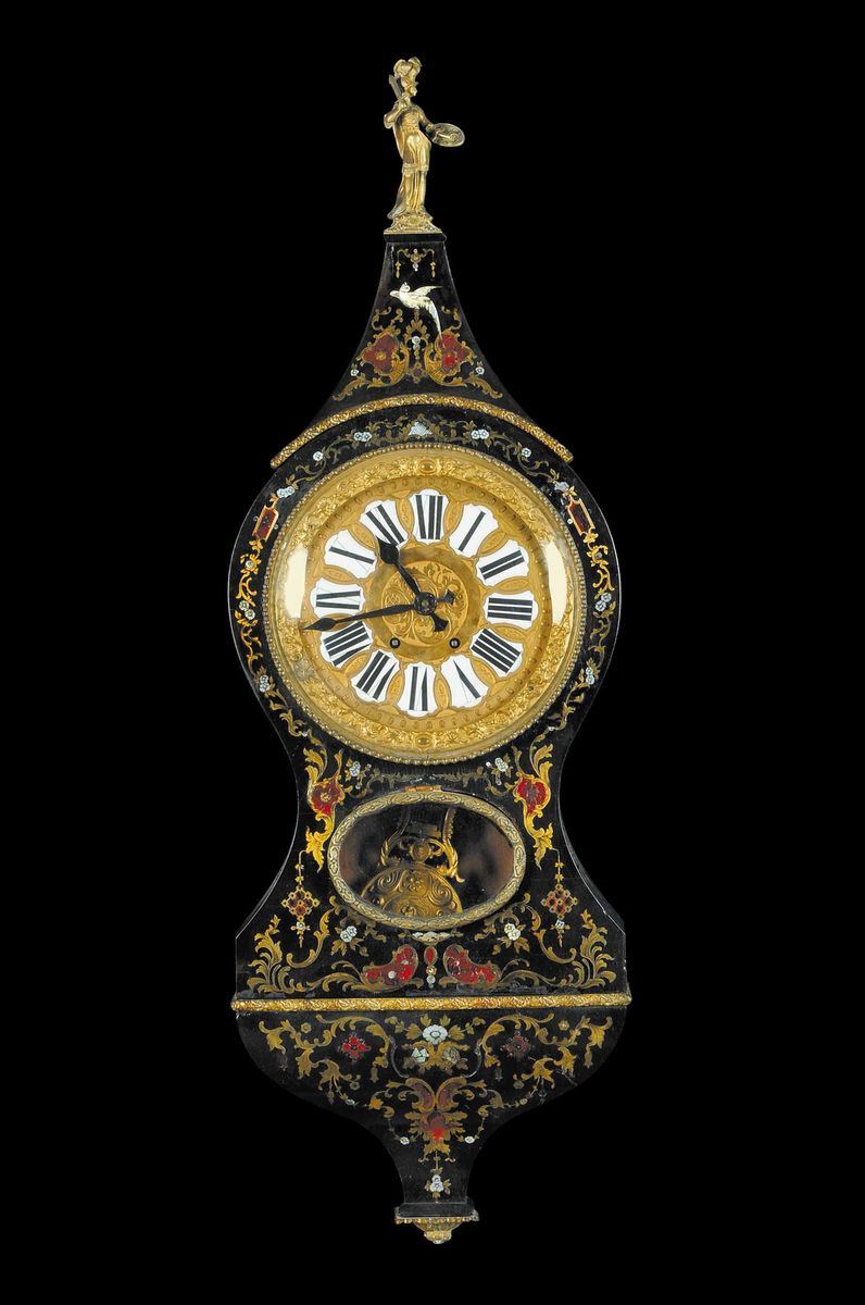 Orologio da parete in legno ebanizzato, XIX secolo  - Auction Antiquariato, Argenti e Dipinti Antichi - Cambi Casa d'Aste