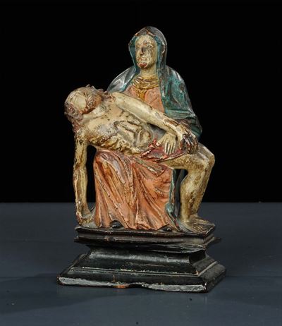 Sculturina in Legno Intagliato Raffigurante Deposizione, XIX Secolo