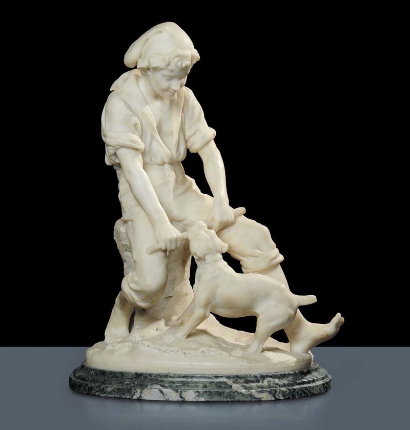 Leon Pilet (1840-1916) Ragazzo con cane  - Asta Antiquariato e Dipinti Antichi - Cambi Casa d'Aste