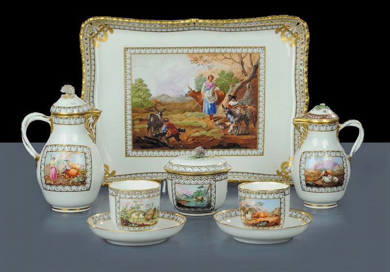 Servizio da caff da due in porcellana, Vienna XIX secolo  - Asta Antiquariato e Dipinti Antichi - Cambi Casa d'Aste
