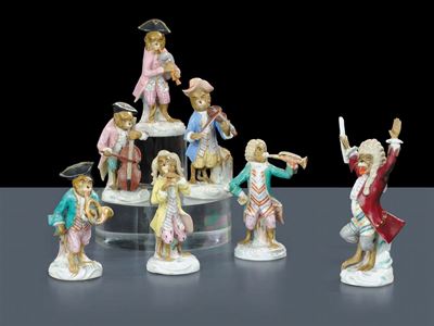 Concerto di Scimmiette Musicanti in Porcellana, Meissen XIX Secolo