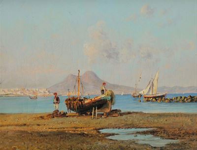 Anonimo del XIX Secoloveduta del Golfo di Napoli con Vesuvio