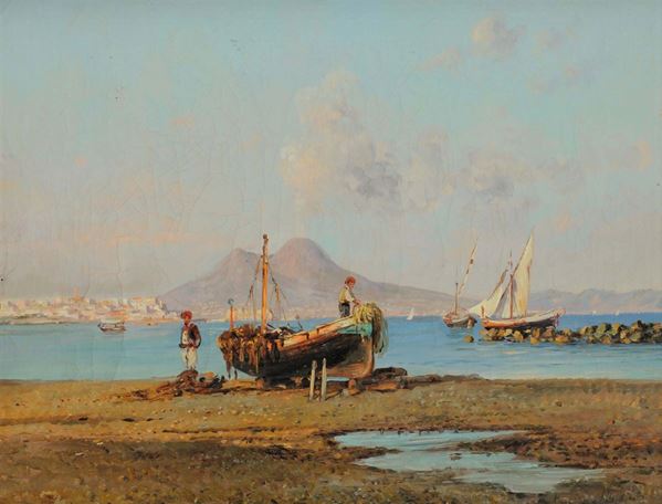 Anonimo del XIX secolo Veduta del golfo di Napoli con Vesuvio