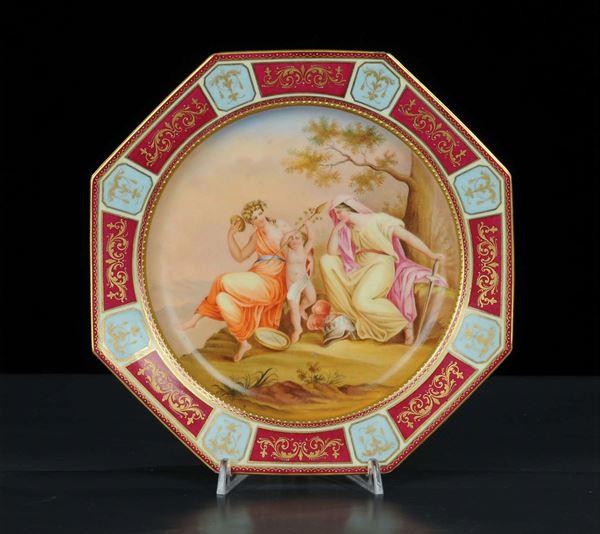 Piatto in porcellana policroma, Vienna XIX secolo