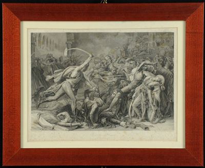 Coppia di Incisioni Monocrome Raffiguranti la Battaglia delle Piramidi e la Battaglia del Cairo, ...