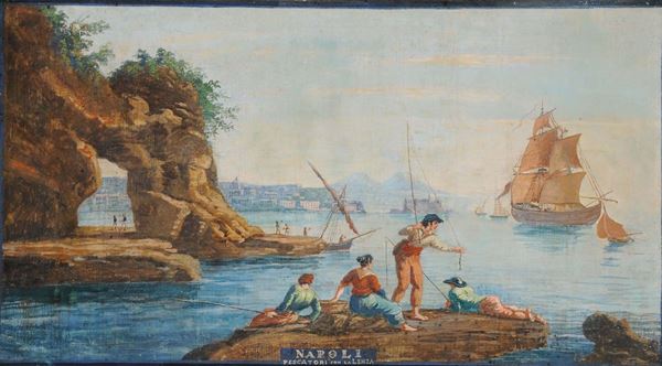 Anonimo del XIX secolo Napoli, pescatori con la lenza