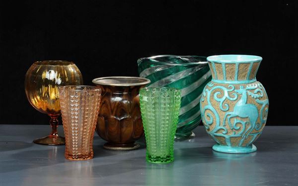 Lotto di vasi in cristallo e ceramica, XX secolo