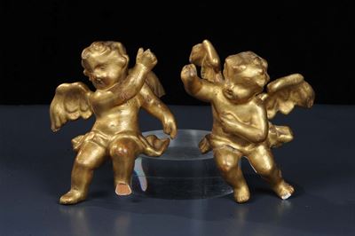 Coppia di Angioletti in Legno Dorato, XIX Secolo