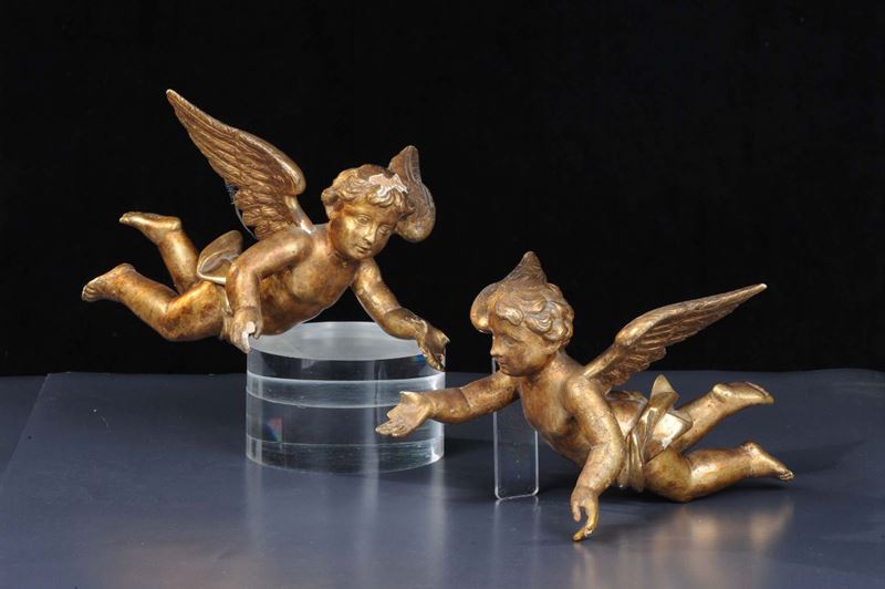 Coppia di angioletti in legno dorato, XIX secolo  - Asta Antiquariato e Dipinti Antichi - Cambi Casa d'Aste