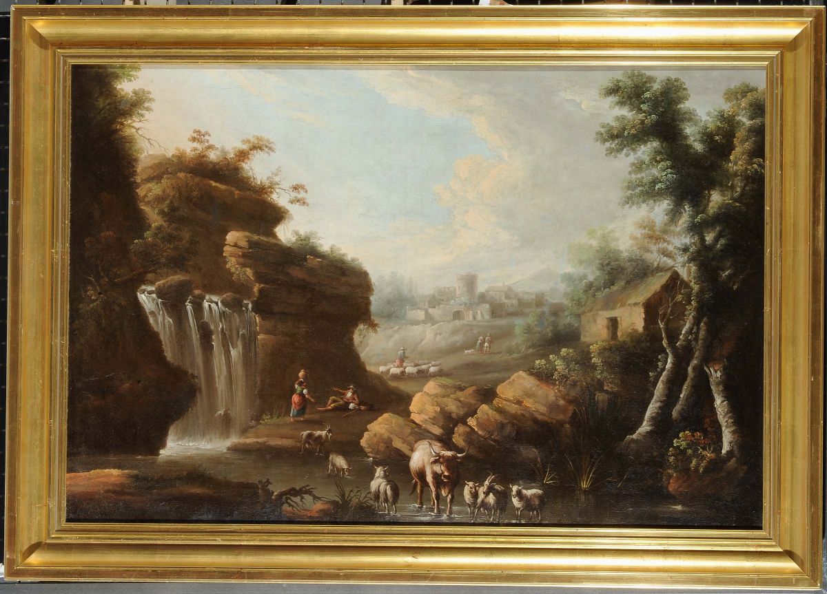 Scuola del XVIII Secolopaesaggio con Cascata ed Armenti