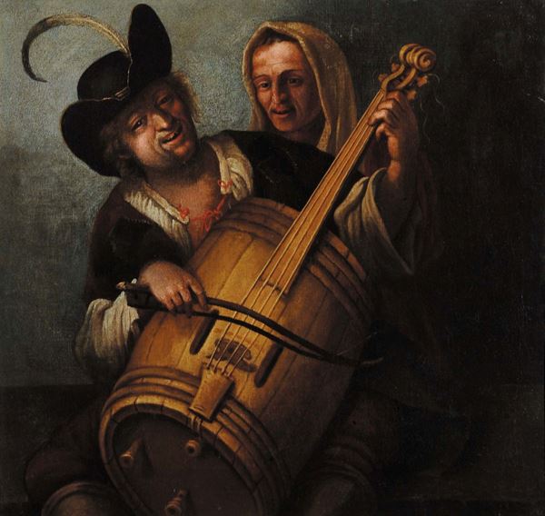 Scuola del XVIII secolo Anziana e uno che suona