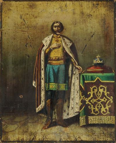 Icona Raffigurante Personaggio con Corona, XIX Secolo