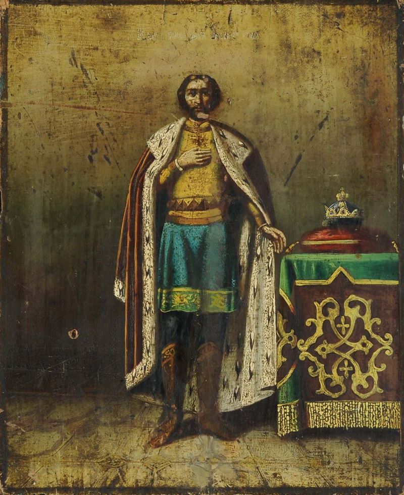 Icona raffigurante personaggio con corona, XIX secolo  - Asta Antiquariato e Dipinti Antichi - Cambi Casa d'Aste