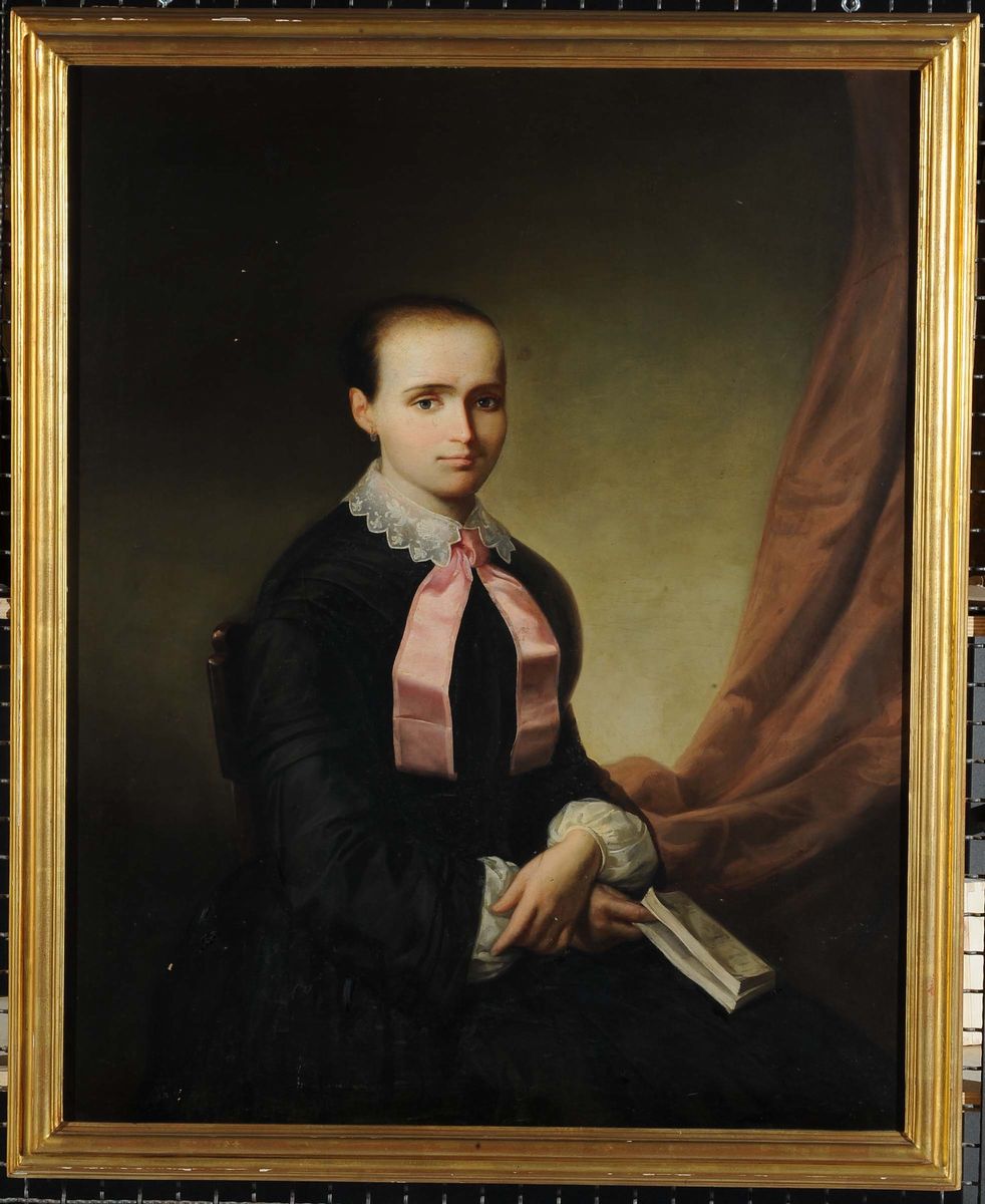 Anonimo del XIX Secoloritratto di Donna con Libro