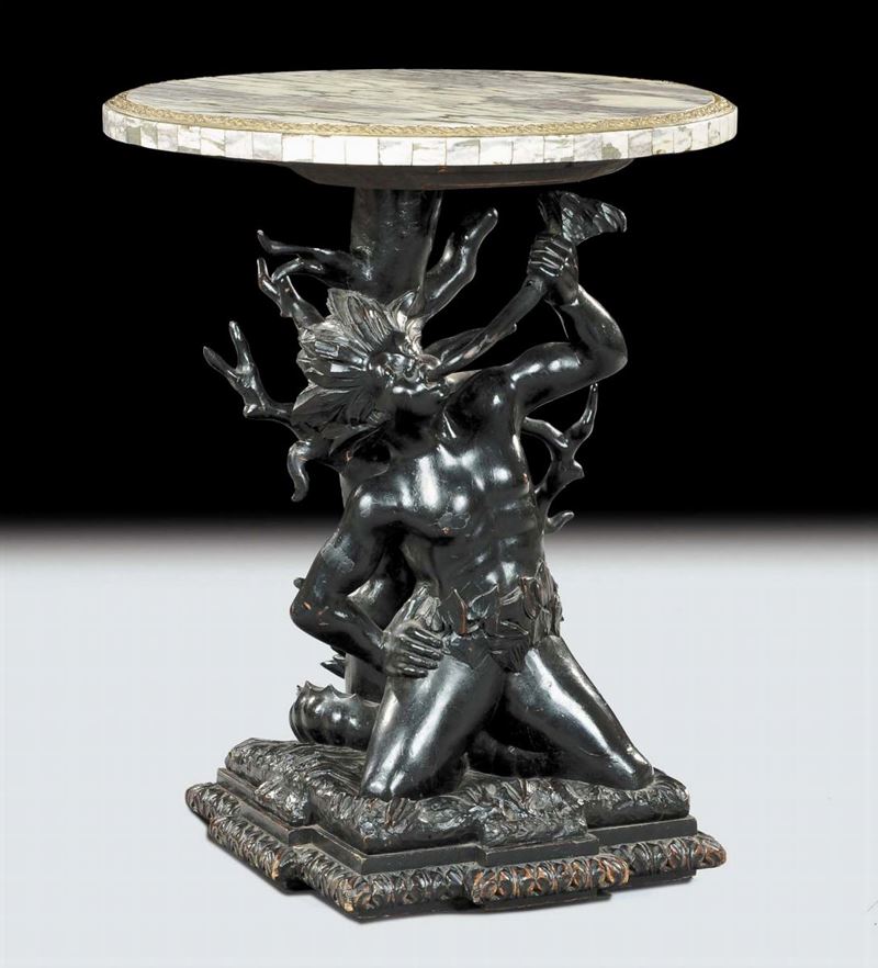 Tavolo con base in legno ebanizzato, XIX secolo  - Asta Antiquariato e Dipinti Antichi - Cambi Casa d'Aste