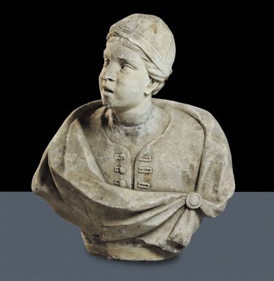 Scultura in Marmo Bianco Raffigurante Giovane Nobile, XIX Secolo
