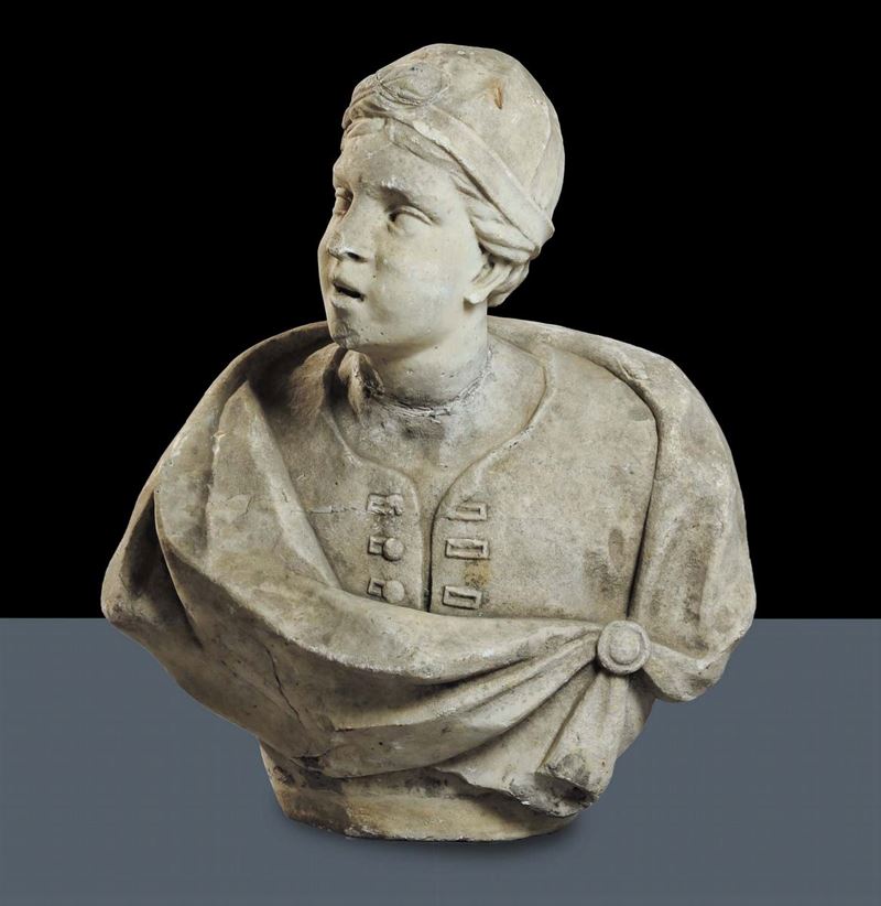 Scultura in marmo bianco raffigurante giovane nobile, XIX secolo  - Auction Old Paintings and Furnitures - Cambi Casa d'Aste