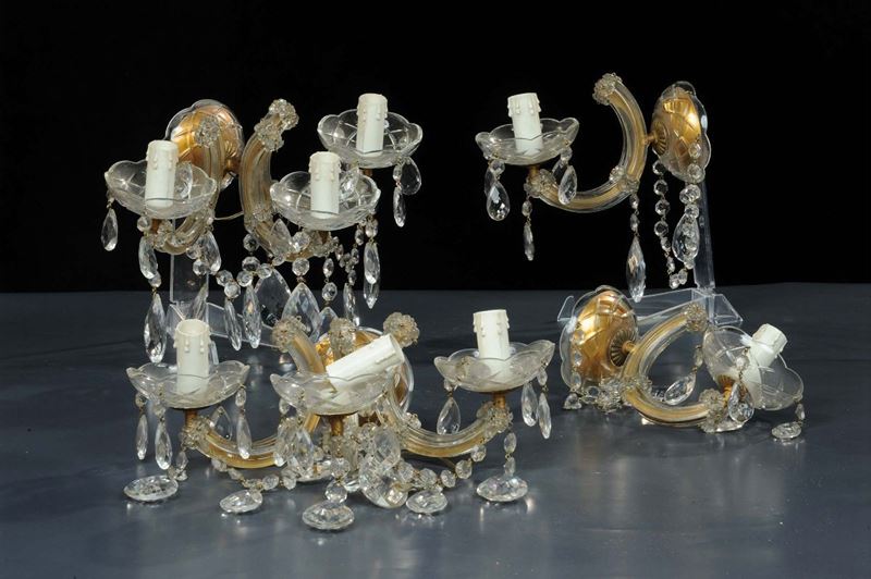 Quattro appliques in vetro incolore, XX secolo  - Asta Antiquariato e Dipinti Antichi - Cambi Casa d'Aste