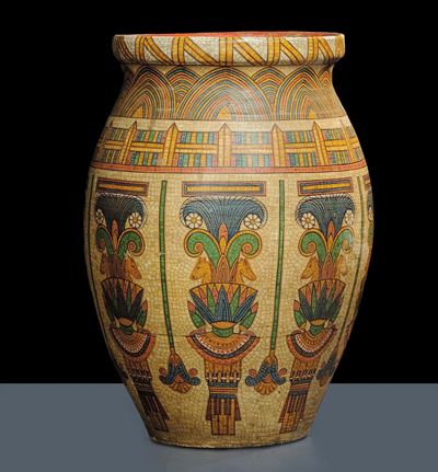 Vaso in Terracotta con Decoro a Finto Mosaico