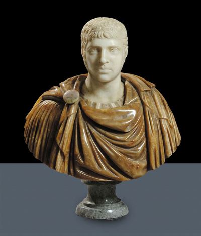 Busto in Marmo e Alabastro Raffigurante Imperatore, XIX Secolo