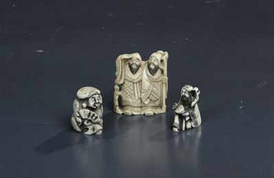 Tre Netsuke in Avorio, Giappone XIX-XX Secolo