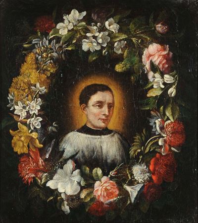Scuola del XVIII Secoloprelato con Ghirlanda di Fiori