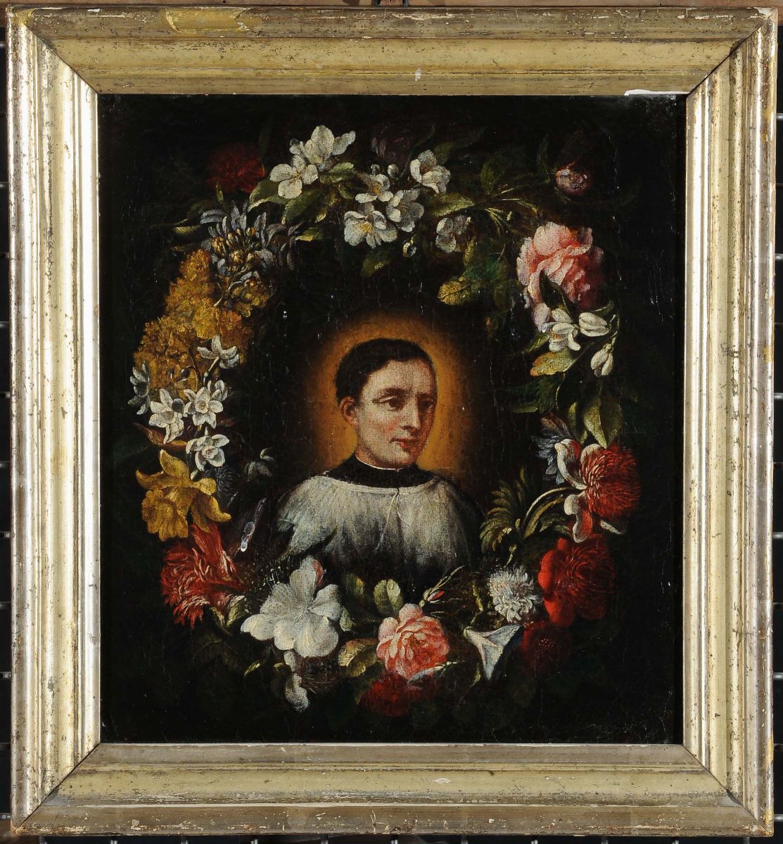 Scuola del XVIII Secoloprelato con Ghirlanda di Fiori