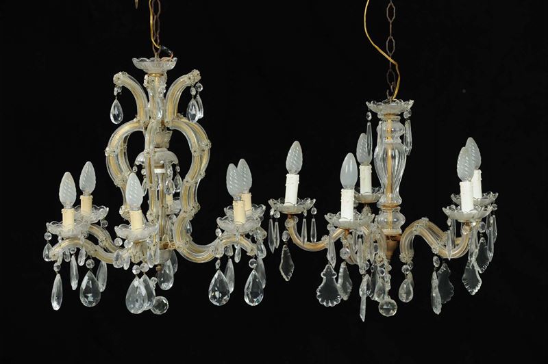 Lotto di due lampadarietti in cristallo incolore, XX secolo  - Auction Old Paintings and Furnitures - Cambi Casa d'Aste