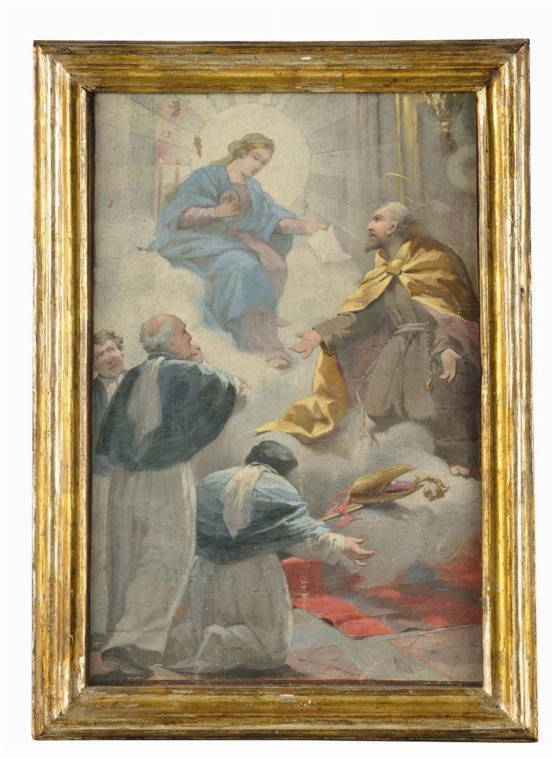 Anonimo inizi XIX secolo Consegna di una regola a Santo Vescovo  - Auction Old Paintings and Furnitures - Cambi Casa d'Aste